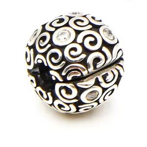 Authentic Pandora Retired Abstract Swirls CZ S925 Ale Sterling Silver Clip Charm